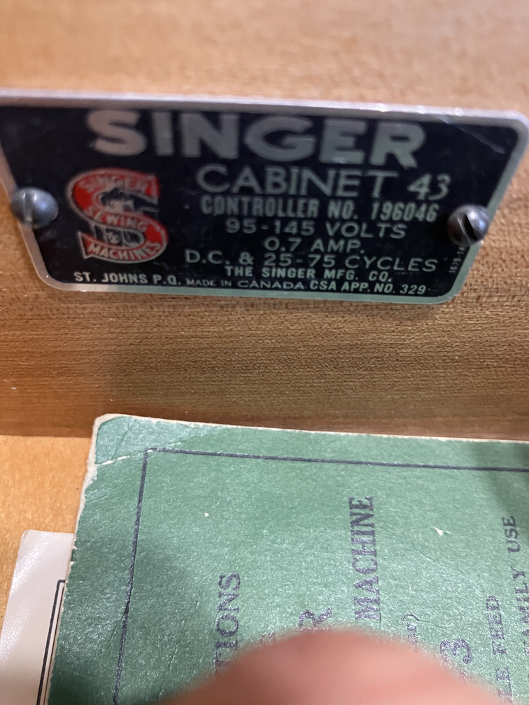 Singer Cabinet 43 controller plate